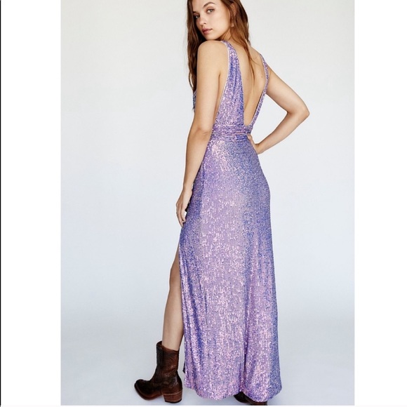 Free People Embellished Sequin Dress W Slit V Back - Picture 2 of 5